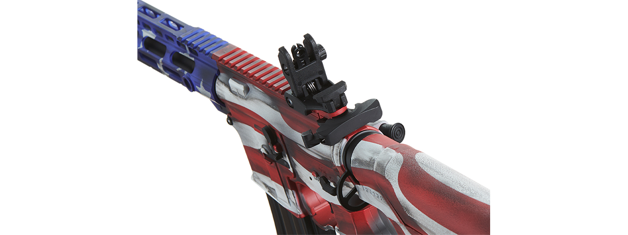 Lancer Tactical Enforcer BLACKBIRD AEG Rifle w/ Alpha Stock (Cerakote Color: Stars & Stripes) - Click Image to Close