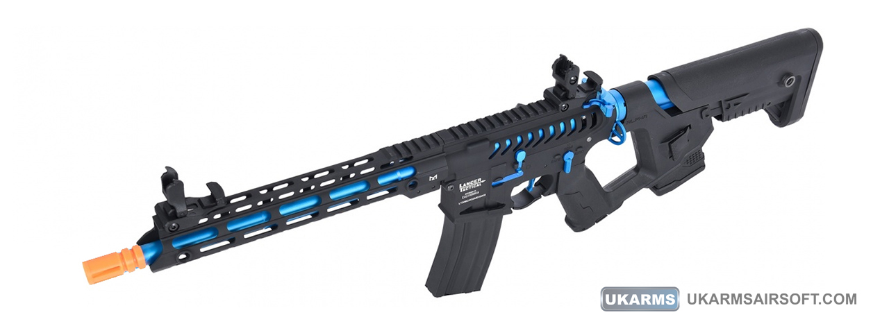 Lancer Tactical Enforcer BLACKBIRD Skeleton AEG w/ Alpha Stock [LOW FPS] (BLACK/BLUE) - Click Image to Close