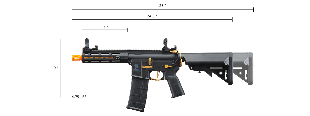 Lancer Tactical Gen 2 Hellion M-LOK 7" Airsoft M4 AEG Core Series (Color: Black & Gold)(No Battery and Charger)