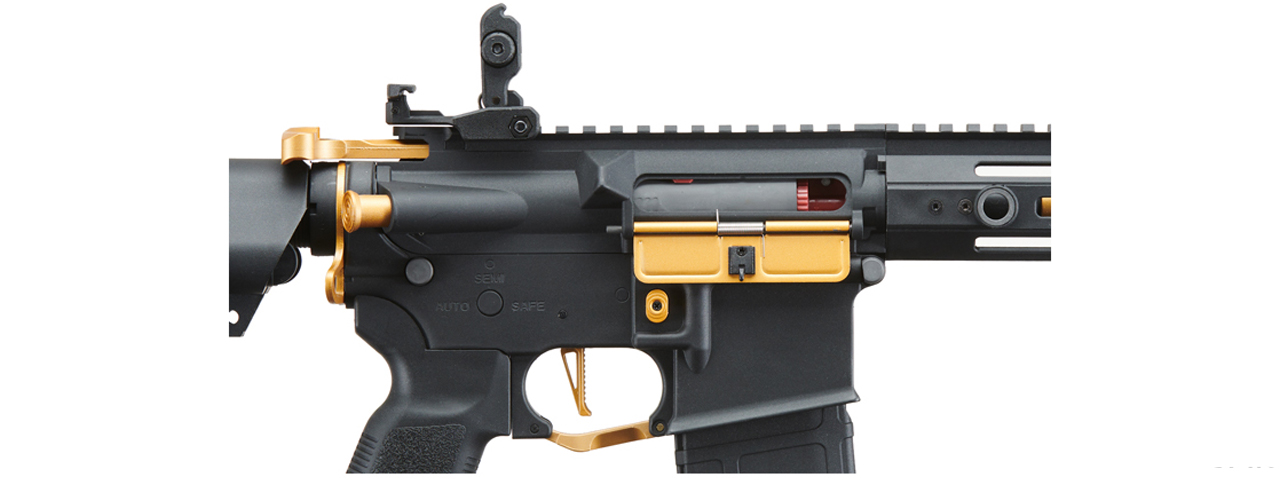 Lancer Tactical Gen 2 Hellion M-LOK 7" Airsoft M4 AEG Core Series (Color: Black & Gold)(No Battery and Charger) - Click Image to Close