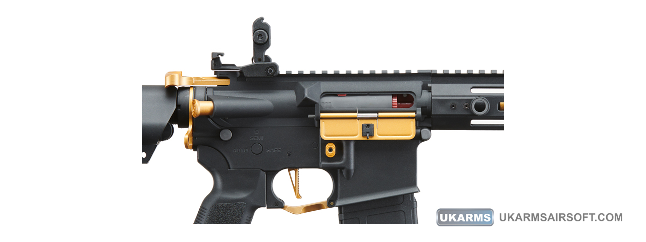 Lancer Tactical Gen 2 Hellion M-LOK 7" Airsoft M4 AEG (Color: Black & Gold)(Battery and Charger Included) - Click Image to Close