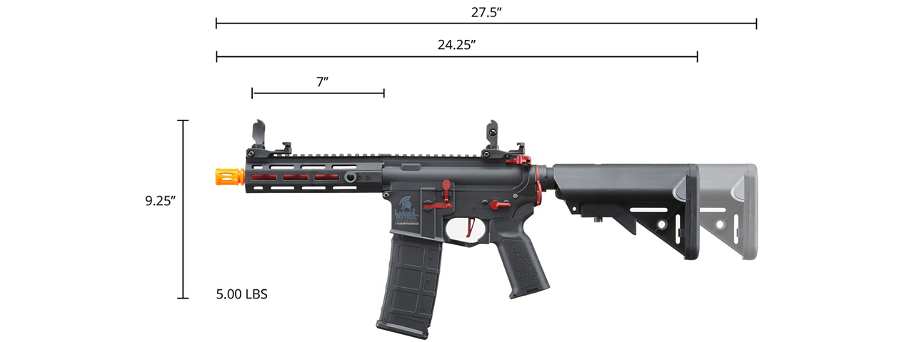 Lancer Tactical Gen 2 Hellion M-LOK 7" Airsoft M4 AEG Core Series (Color: Black & Red)(No Battery and Charger)