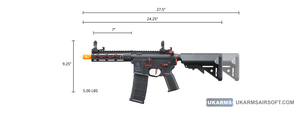 Lancer Tactical Gen 2 Hellion M-LOK 7" Airsoft M4 AEG (Color: Black & Red)(Battery and Charger Included)