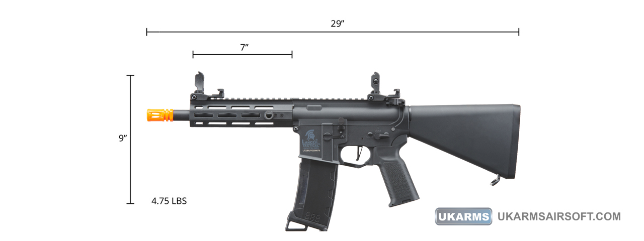 Lancer Tactical Gen 3 Hellion 7" M-LOK Airsoft AEG Rifle w/ Stubby Stock (Color: Black)