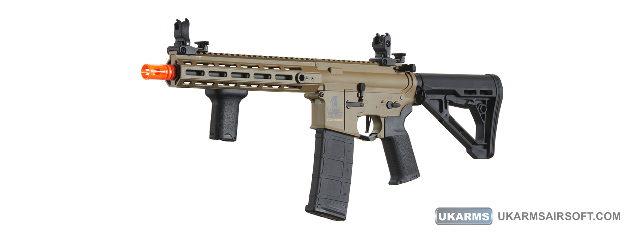 Lancer Tactical Gen 3 Hellion M-LOK 10" Airsoft M4 AEG with Delta Stock (Color: Tan) - Click Image to Close