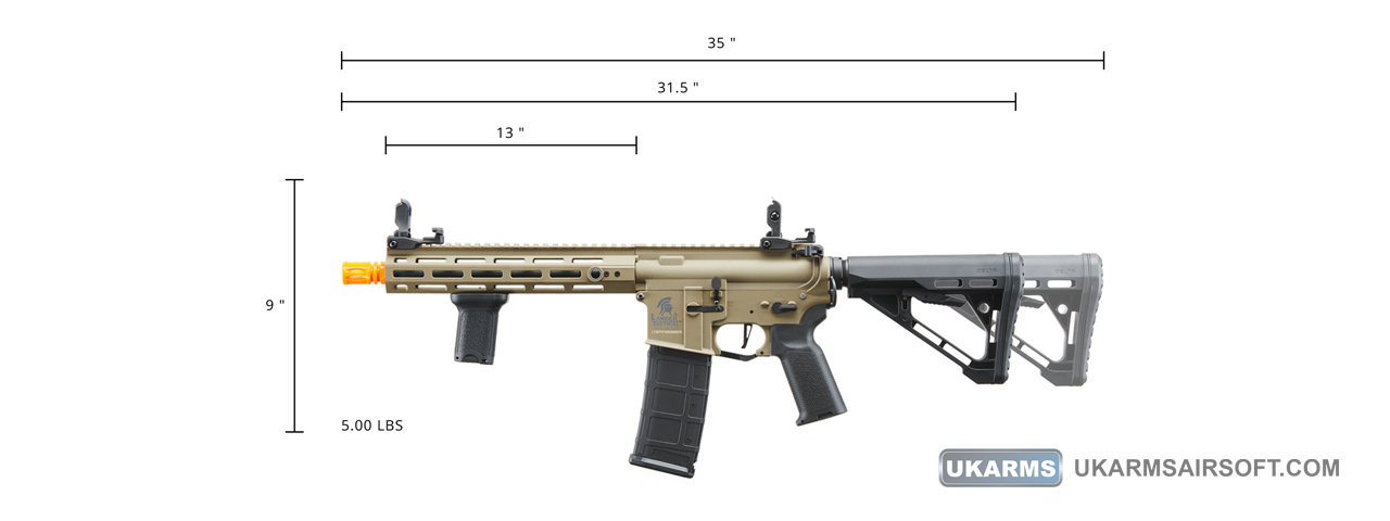 Lancer Tactical Gen 3 Hellion M-LOK 10" Airsoft M4 AEG with Delta Stock (Color: Tan) - Click Image to Close