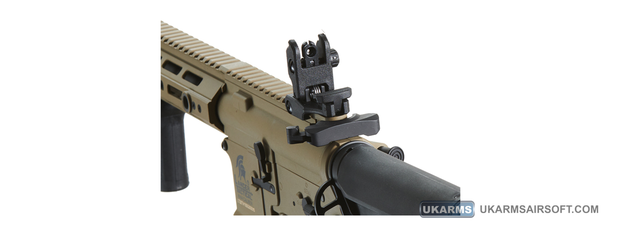 Lancer Tactical Gen 3 Hellion M-LOK 10" Airsoft M4 AEG with Delta Stock (Color: Tan) - Click Image to Close