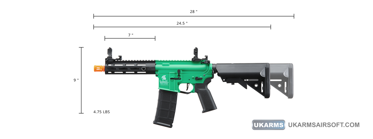 Lancer Tactical Gen 2 Hellion M-LOK 7" Airsoft M4 AEG (Color: Green & Black)(Battery and Charger Included) - Click Image to Close