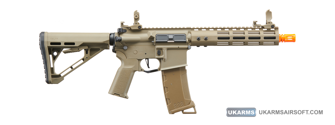 Lancer Tactical Gen 3 Archon 9" M-LOK M4 Airsoft Rifle w/ Delta Stock (Color: Tan) - Click Image to Close