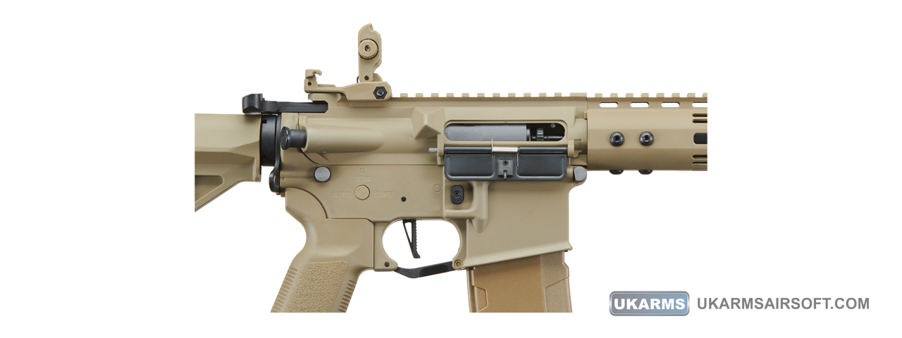 Lancer Tactical Gen 3 Archon 9" M-LOK M4 Airsoft Rifle w/ Delta Stock (Color: Tan) - Click Image to Close