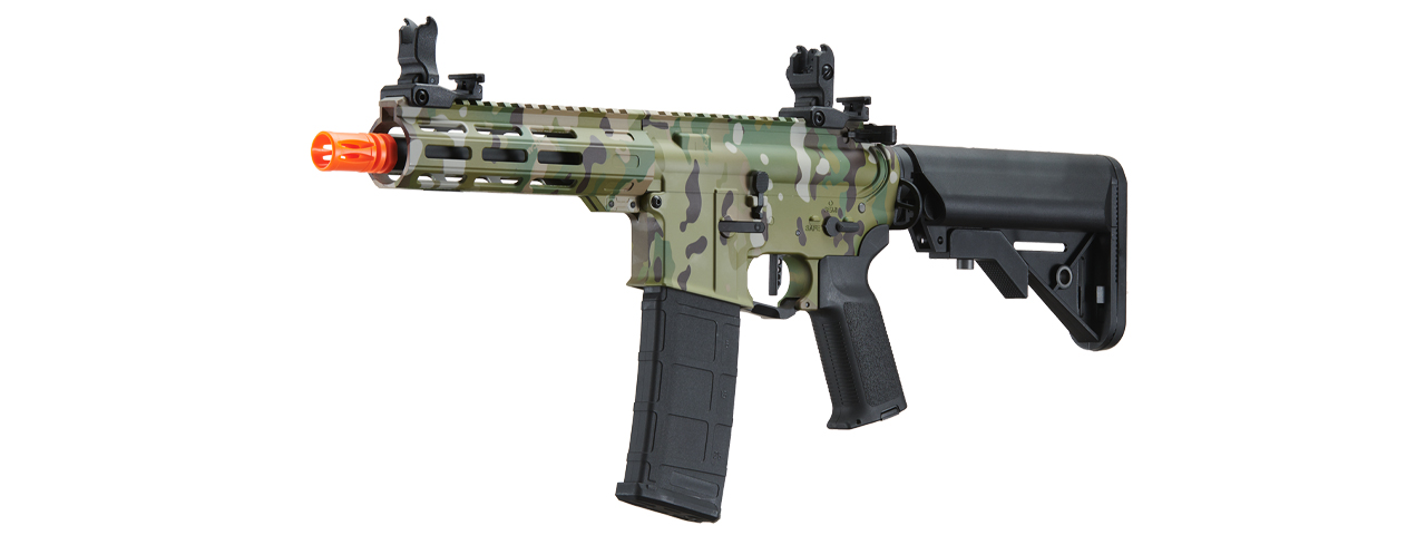 Lancer Tactical Viking 7" M-LOK Proline Series M4 Airsoft Rifle with Crane Stock (Color: Multi-Camo) - Click Image to Close