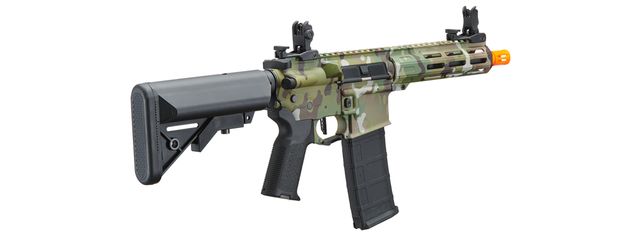 Lancer Tactical Viking 7" M-LOK Proline Series M4 Airsoft Rifle with Crane Stock (Color: Multi-Camo) - Click Image to Close