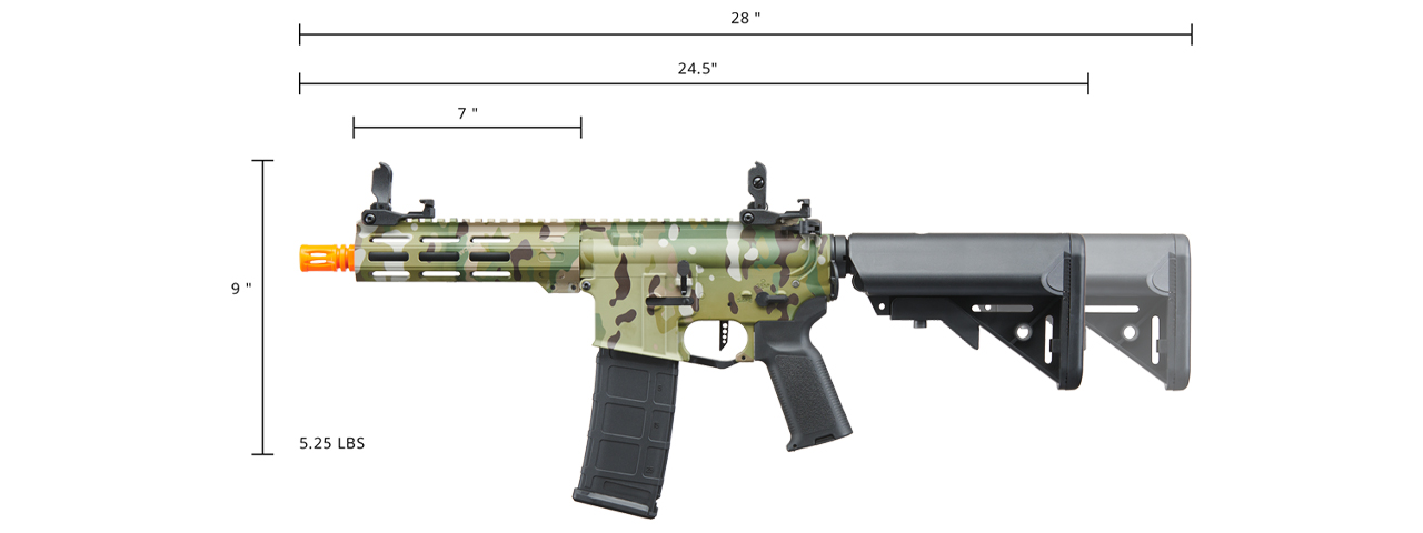 Lancer Tactical Viking 7" M-LOK Proline Series M4 Airsoft Rifle with Crane Stock (Color: Multi-Camo)