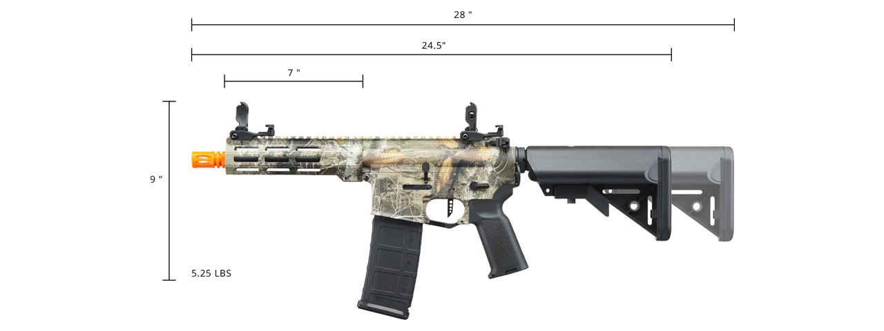 Lancer Tactical Viking 7" M-LOK Proline Series M4 Airsoft Rifle w/ Crane Stock (Color: Real Tree Licensed Camo) - Click Image to Close