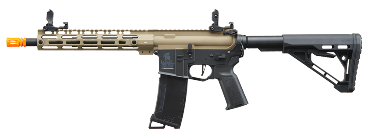 Lancer Tactical Gen 3 M-LOK 10" Airsoft M4 AEG with Delta Stock (Color: FDE Upper Receiver & Black Lower)