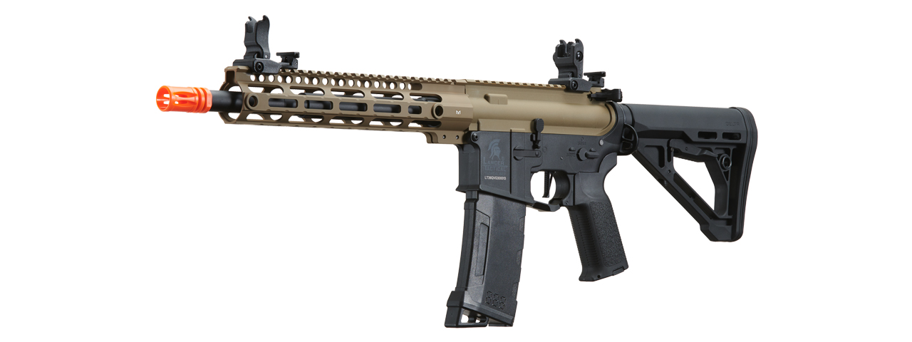 Lancer Tactical Gen 3 M-LOK 10" Airsoft M4 AEG with Delta Stock (Color: FDE Upper Receiver & Black Lower) - Click Image to Close