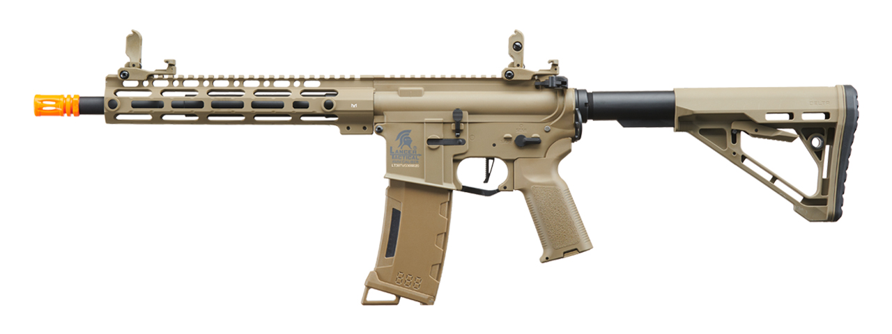 Lancer Tactical Gen 3 M-LOK 10" Airsoft M4 AEG with Delta Stock (Color: Tan) - Click Image to Close