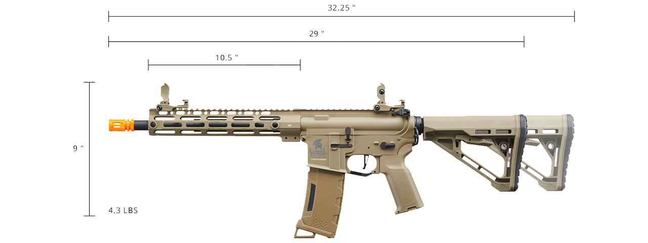 Lancer Tactical Gen 3 M-LOK 10" Airsoft M4 AEG with Delta Stock (Color: Tan) - Click Image to Close