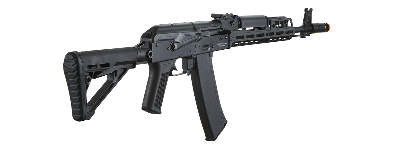 Lancer Tactical AK74 Full Metal Rifle w/ 10.5 inch CNC M-LOK Handguard and Delta Stock (Color: Black) - Click Image to Close