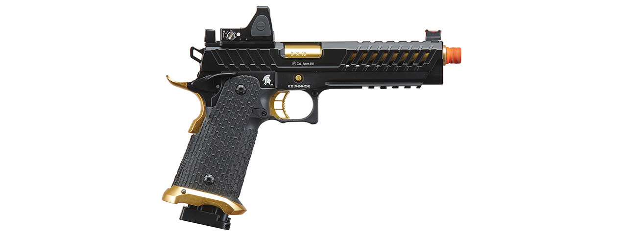 Lancer Tactical Knightshade Hi-Capa Gas Blowback Airsoft Pistol w/ Reflex Red Dot Sight (Color: Black & Gold)