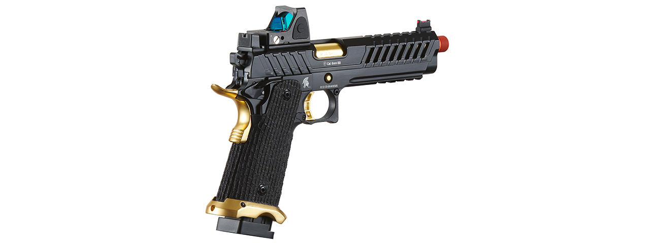 Lancer Tactical Knightshade Hi-Capa Gas Blowback Airsoft Pistol w/ Reflex Red Dot Sight (Color: Black & Gold)