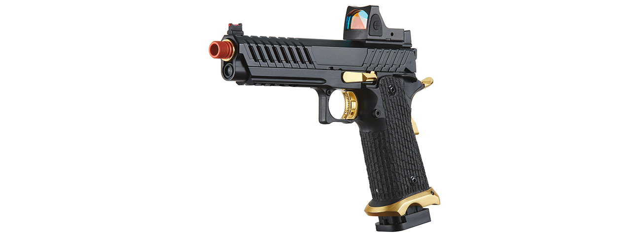 Lancer Tactical Knightshade Hi-Capa Gas Blowback Airsoft Pistol w/ Reflex Red Dot Sight (Color: Black & Gold)