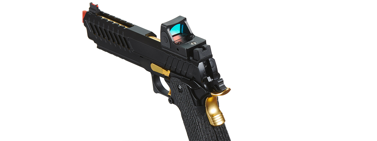 Lancer Tactical Knightshade Hi-Capa Gas Blowback Airsoft Pistol w/ Reflex Red Dot Sight (Color: Black & Gold)