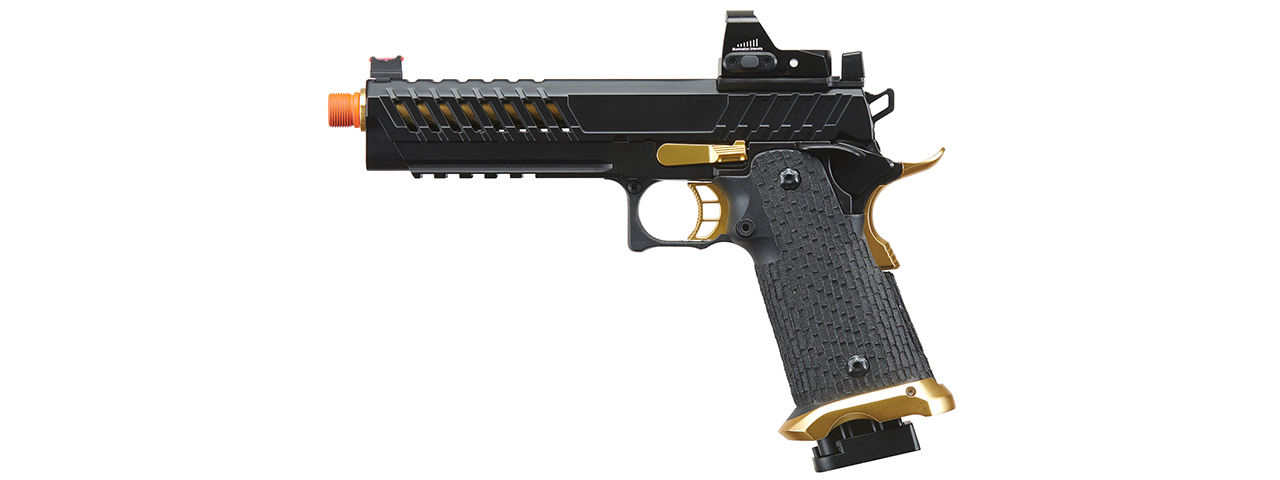 Lancer Tactical Knightshade Hi-Capa Gas Blowback Airsoft Pistol w/ Red Dot Sight (Color: Black & Gold)