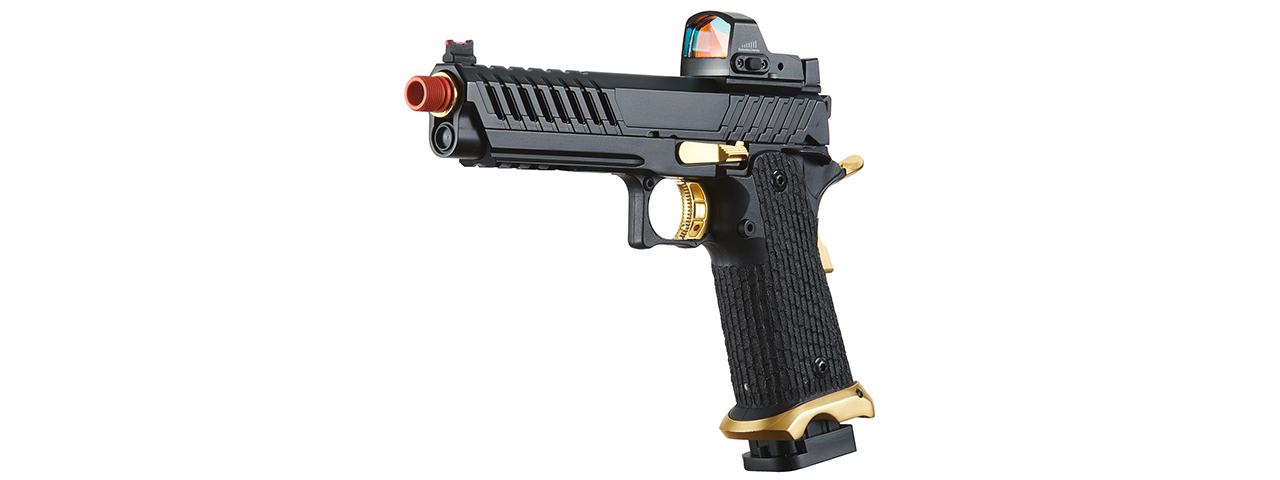 Lancer Tactical Knightshade Hi-Capa Gas Blowback Airsoft Pistol w/ Red Dot Sight (Color: Black & Gold)