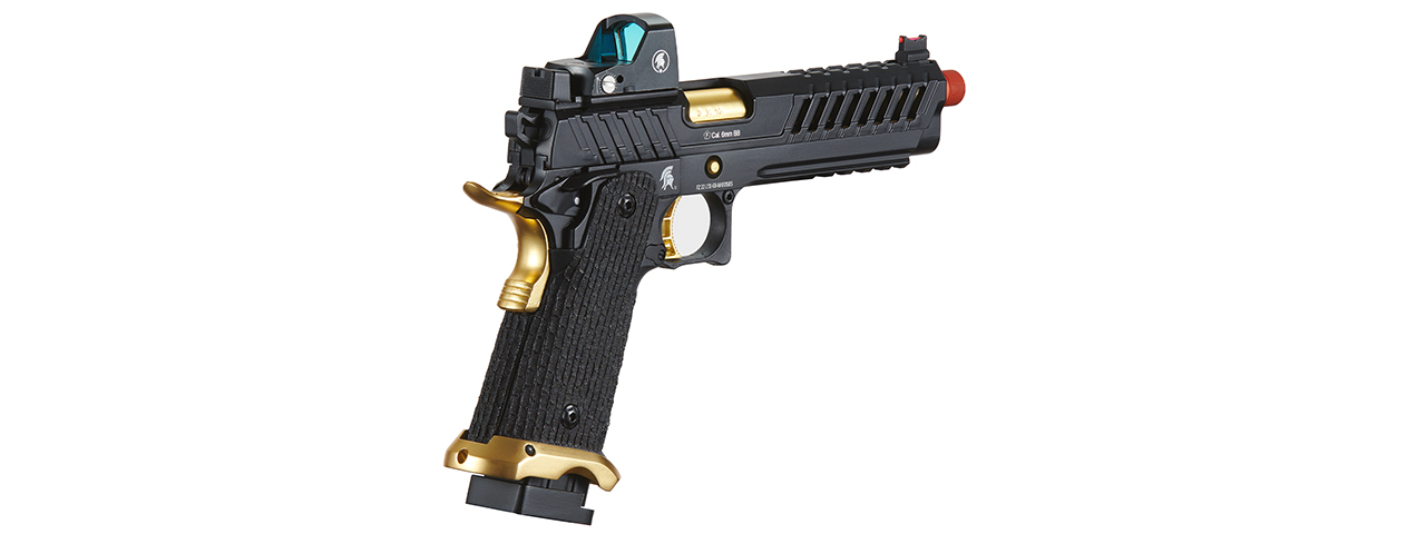 Lancer Tactical Knightshade Hi-Capa Gas Blowback Airsoft Pistol w/ Red Dot Sight (Color: Black & Gold)