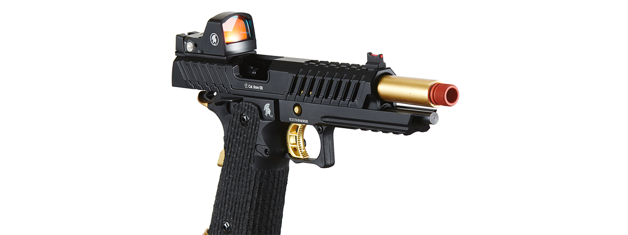 Lancer Tactical Knightshade Hi-Capa Gas Blowback Airsoft Pistol w/ Red Dot Sight (Color: Black & Gold)