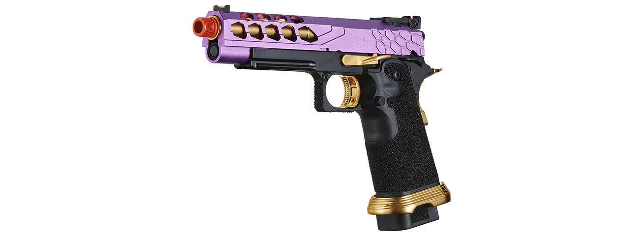 Lancer Tactical Stryk Hi-Capa 5.1 Gas Blowback Airsoft Pistol (Color: Black, Purple & Gold) - Click Image to Close