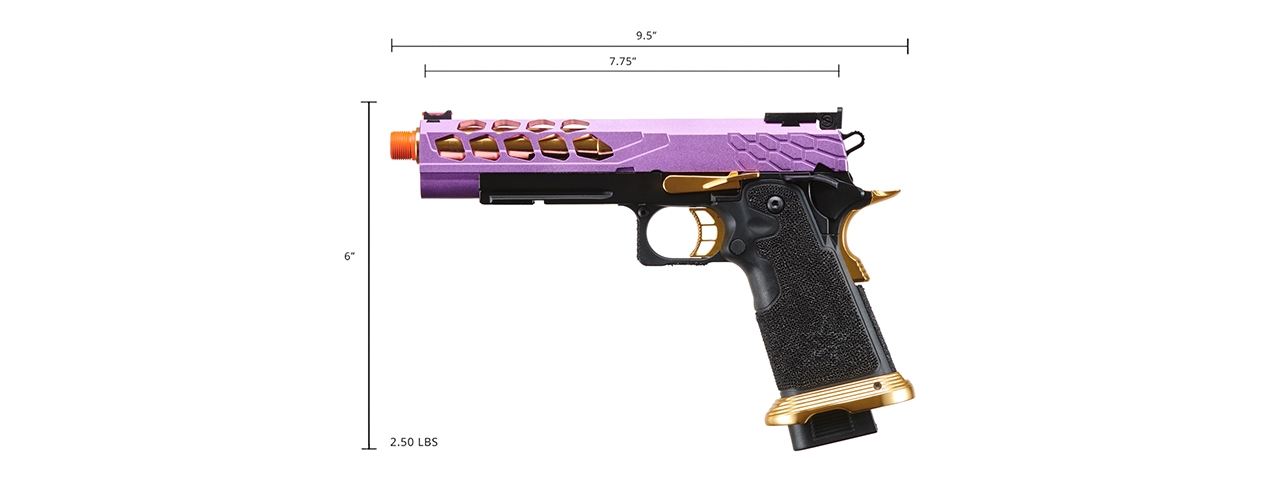 Lancer Tactical Stryk Hi-Capa 5.1 Gas Blowback Airsoft Pistol (Color: Black, Purple & Gold)