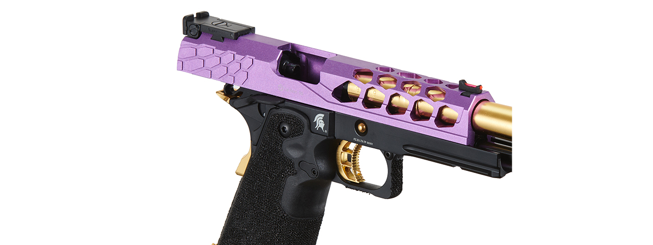 Lancer Tactical Stryk Hi-Capa 5.1 Gas Blowback Airsoft Pistol (Color: Black, Purple & Gold) - Click Image to Close