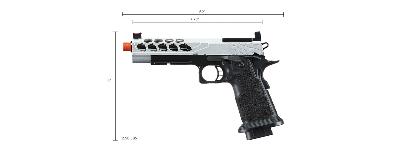 Lancer Tactical Stryk Hi-Capa 5.1 Gas Blowback Airsoft Pistol w/ Red Dot Mount (Color: Black & Silver) - Click Image to Close