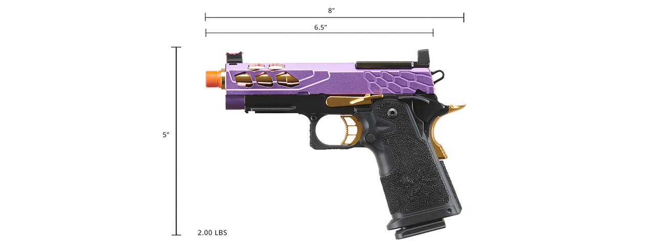 Lancer Tactical Stryk Hi-Capa 4.3 Gas Blowback Airsoft Pistol w/ Red Dot Mount (Color: Black, Purple, & Gold)