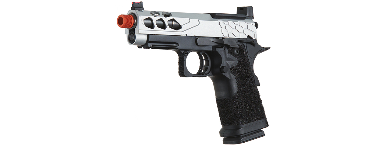 Lancer Tactical Stryk Hi-Capa 4.3 Gas Blowback Airsoft Pistol w/ Red Dot Mount (Color: Black & Silver) - Click Image to Close