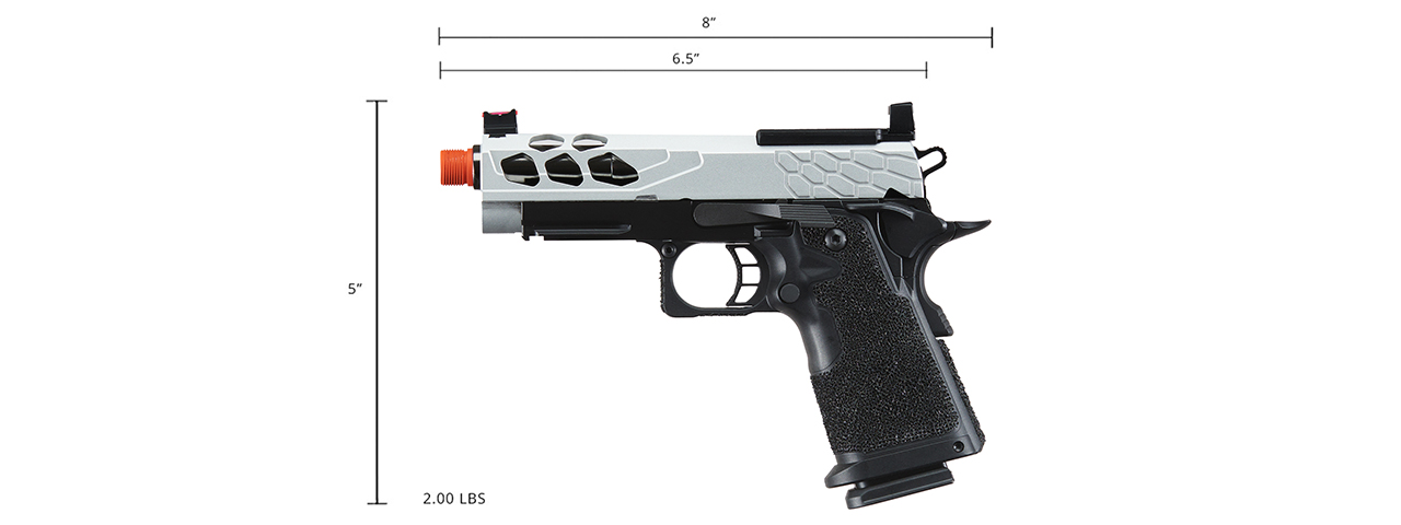 Lancer Tactical Stryk Hi-Capa 4.3 Gas Blowback Airsoft Pistol w/ Red Dot Mount (Color: Black & Silver)