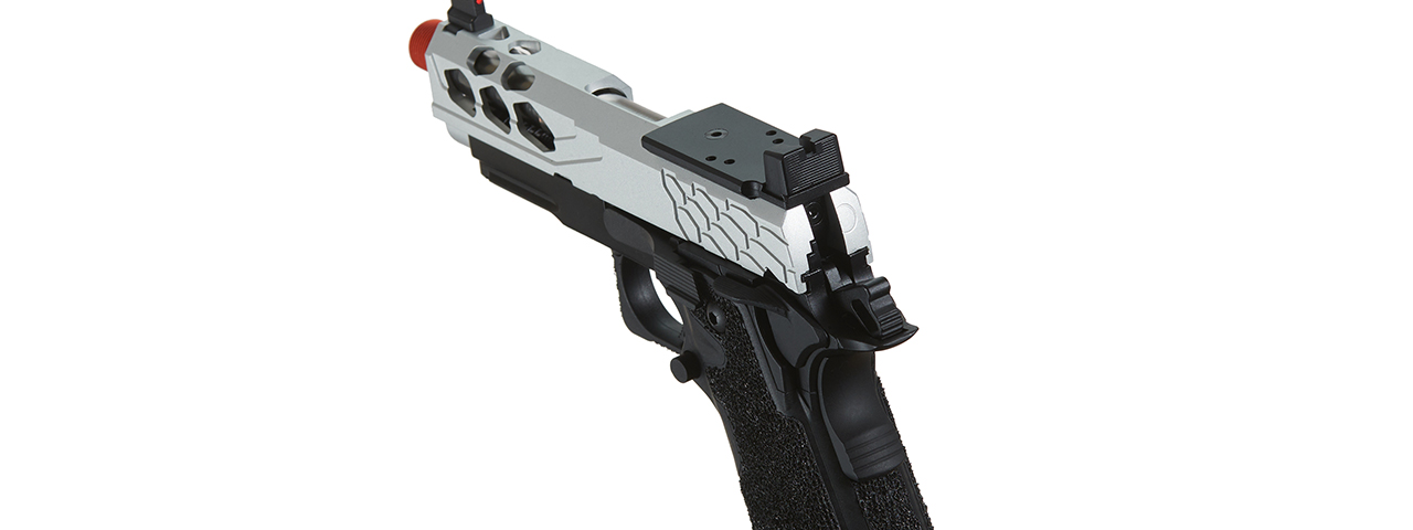 Lancer Tactical Stryk Hi-Capa 4.3 Gas Blowback Airsoft Pistol w/ Red Dot Mount (Color: Black & Silver)