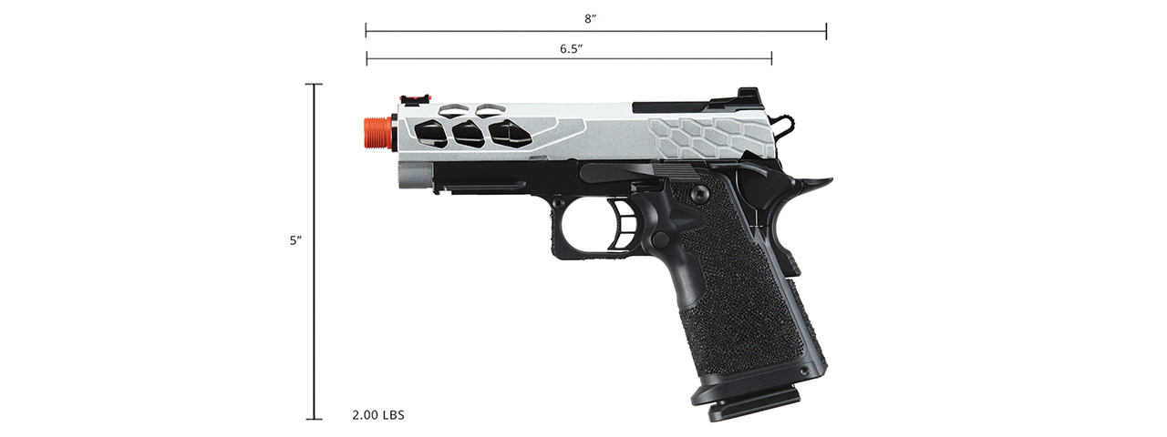 Lancer Tactical Stryk Hi-Capa 4.3 Gas Blowback Airsoft Pistol (Color: Black & Silver) - Click Image to Close