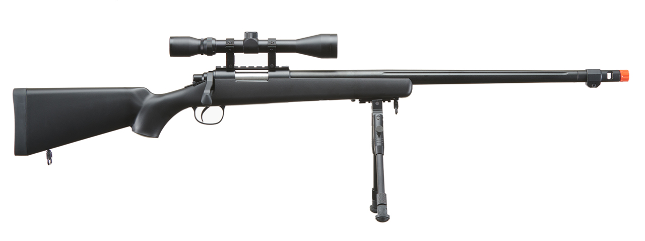 WELL MB07BAB VSR-10 BOLT ACTION RIFLE w/FLUTED BARREL, SCOPE & BIPOD (COLOR: BLACK) - Click Image to Close