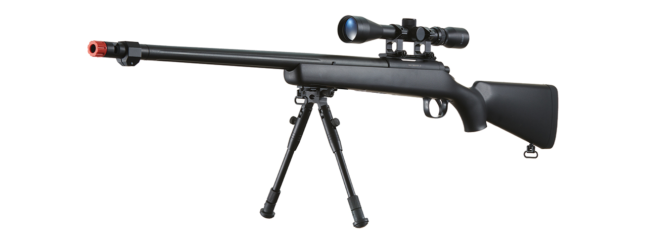 WELL MB07BAB VSR-10 BOLT ACTION RIFLE w/FLUTED BARREL, SCOPE & BIPOD (COLOR: BLACK) - Click Image to Close