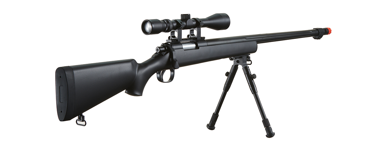 WELL MB07BAB VSR-10 BOLT ACTION RIFLE w/FLUTED BARREL, SCOPE & BIPOD (COLOR: BLACK) - Click Image to Close