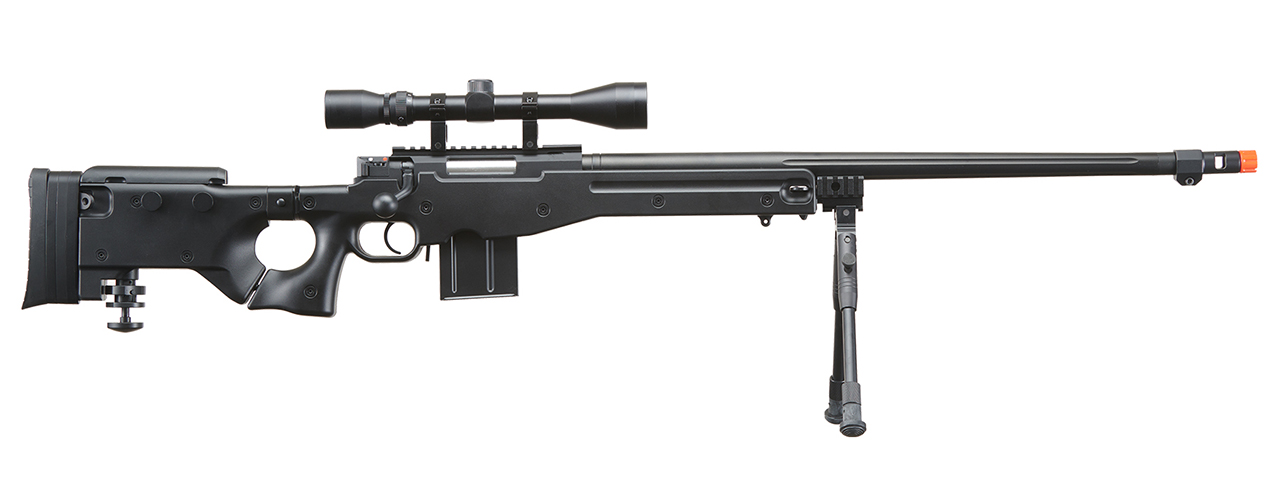 WELL MB4403BAB BOLT ACTION RIFLE w/FLUTED BARREL, SCOPE & BIPOD (COLOR: BLACK)