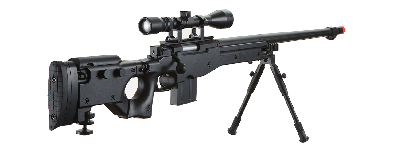 WELL MB4403BAB BOLT ACTION RIFLE w/FLUTED BARREL, SCOPE & BIPOD (COLOR: BLACK)