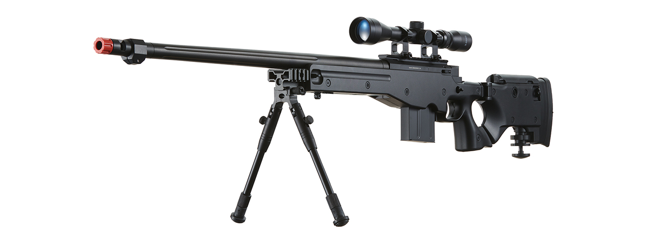 WELL MB4403BAB BOLT ACTION RIFLE w/FLUTED BARREL, SCOPE & BIPOD (COLOR: BLACK)