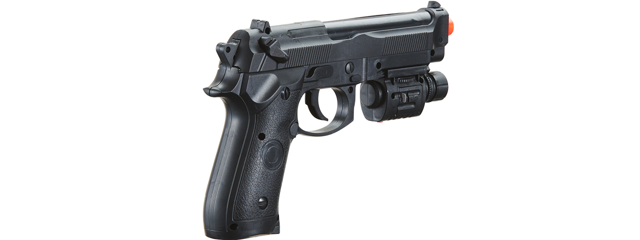 P2218C SPRING PISTOL (BK) w/ LASER, SUPPRESSOR