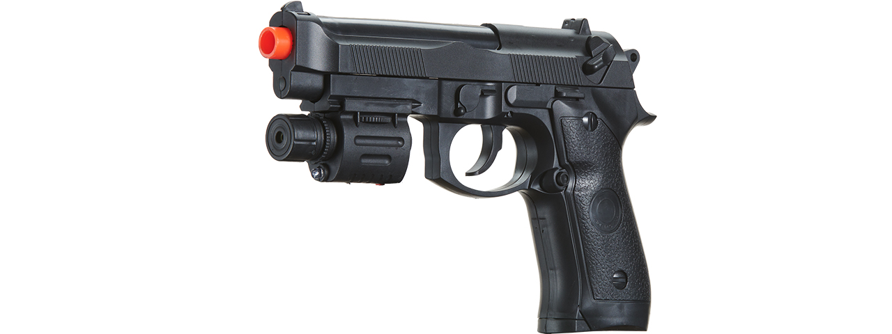 P2218C SPRING PISTOL (BK) w/ LASER, SUPPRESSOR