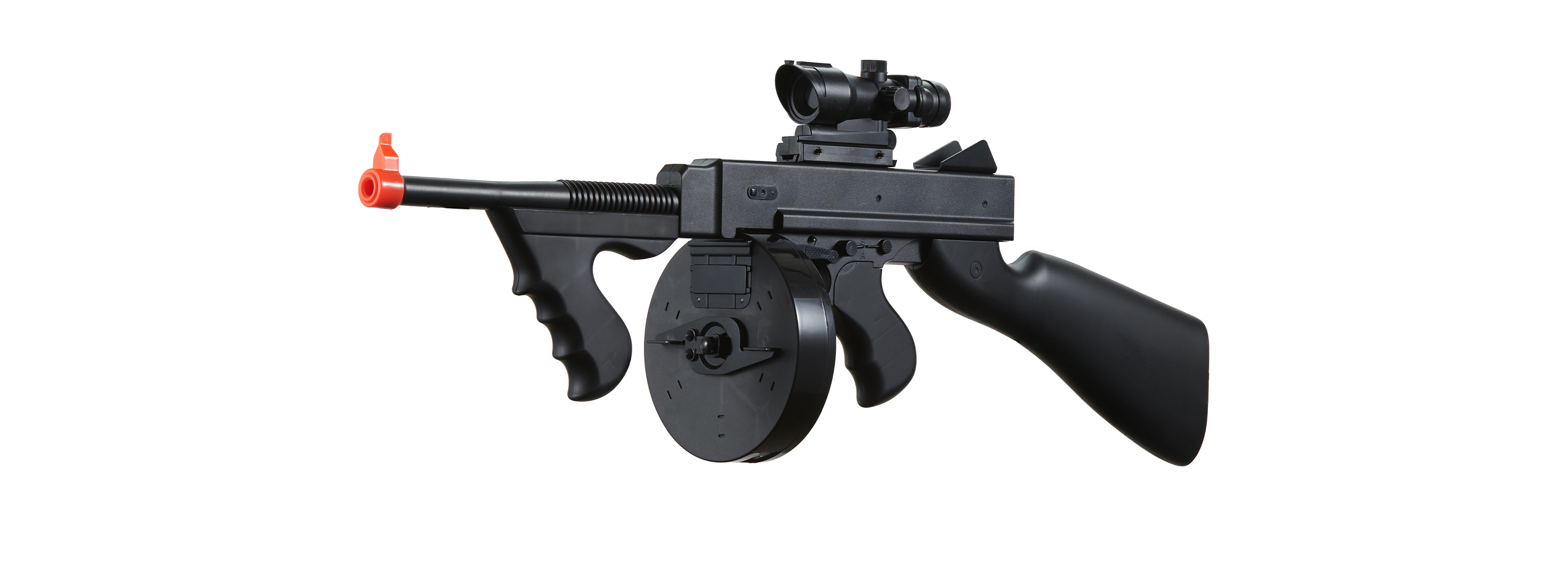 UK Arms Airsoft M1A1 Spring Tommy Gun with Drum Magazine (Color: Black) - Click Image to Close