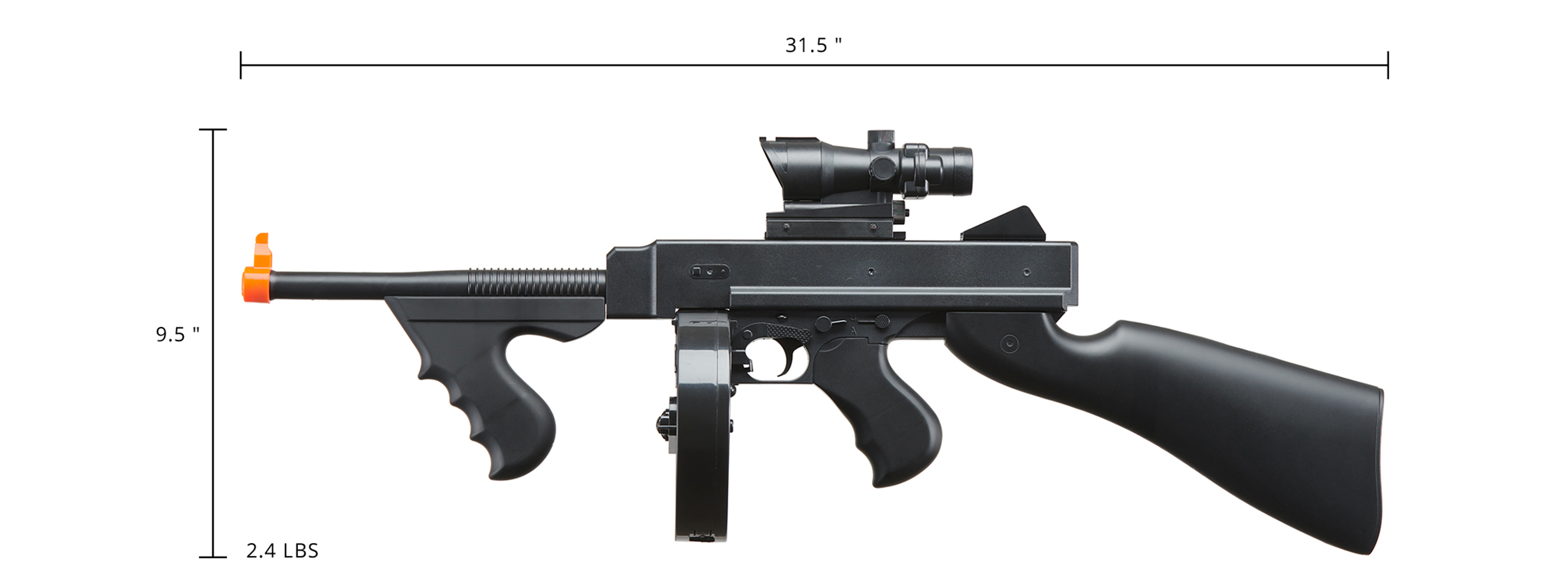 UK Arms Airsoft M1A1 Spring Tommy Gun with Drum Magazine (Color: Black)